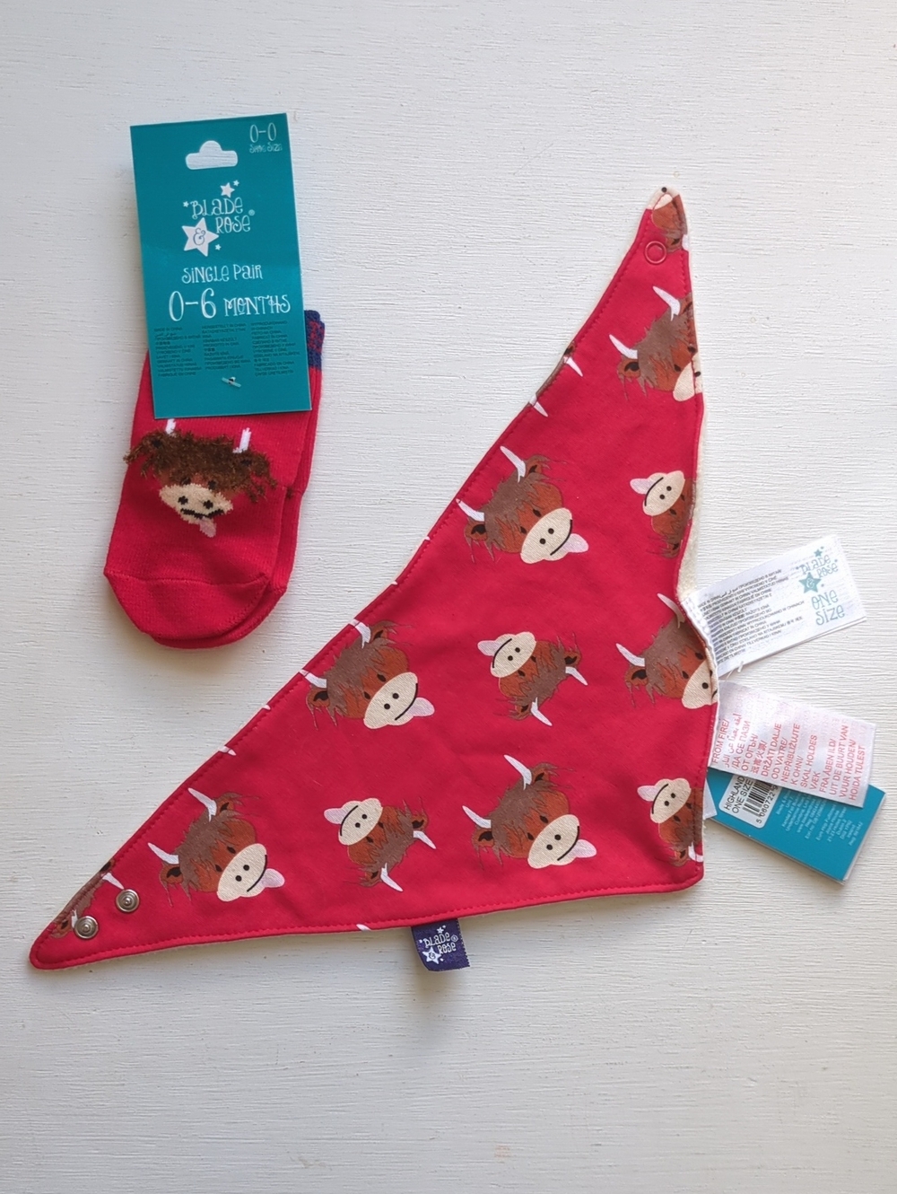 Red Baby Bandana Bib and Sock Set Highland Cows